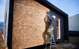 Male Doing Exterior Paint Work Using Paint Roller