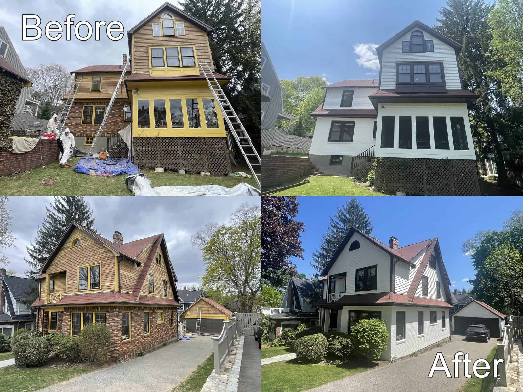 before and after photos of an exterior residential painting project