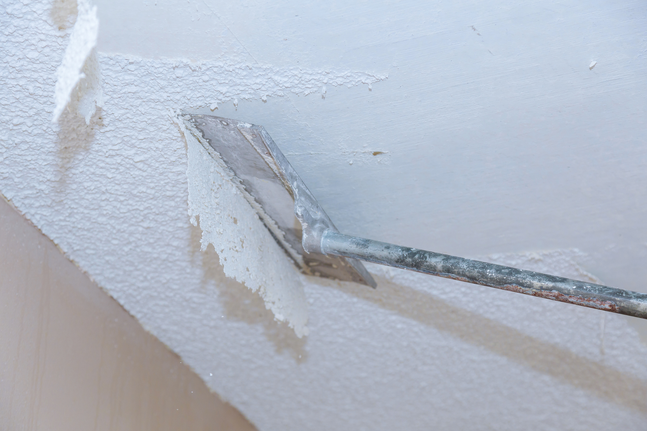 Home ceiling drywall demolition popcorn ceiling texture Home ceiling drywall demolition popcorn ceiling texture unfinished renovated